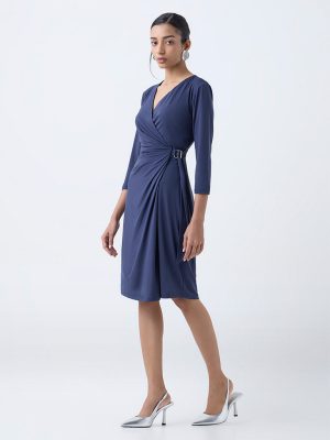Wardrobe Navy Ruched Wrap-Style Dress