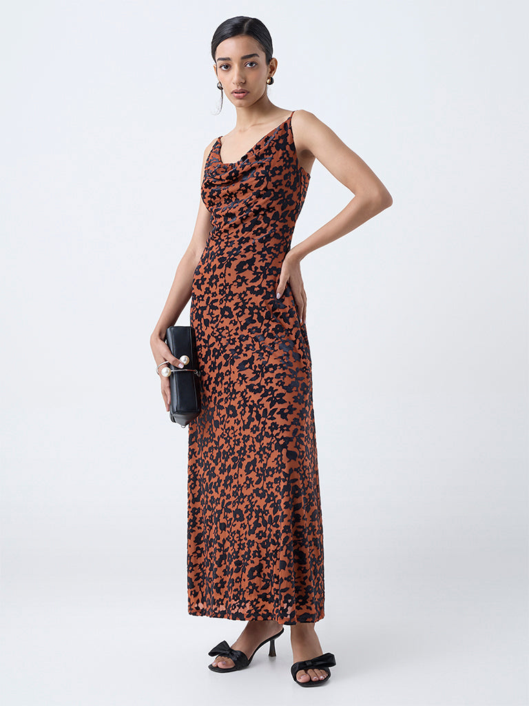Wardrobe Orange Abstract-Printed Slip Dress