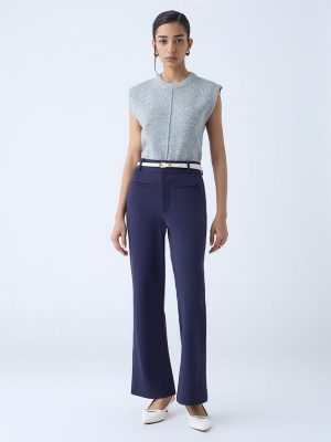 Wardrobe Navy Flared High-Rise Trousers