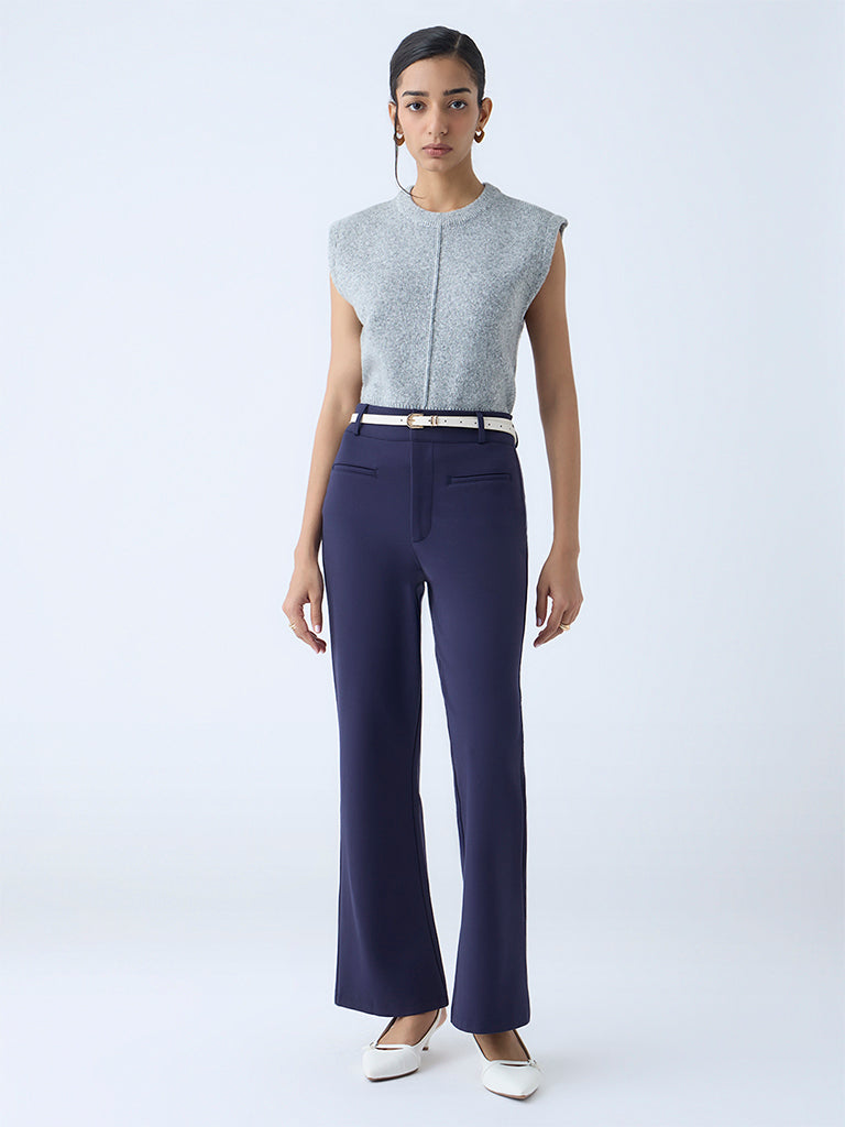 Wardrobe Navy Flared High-Rise Trousers