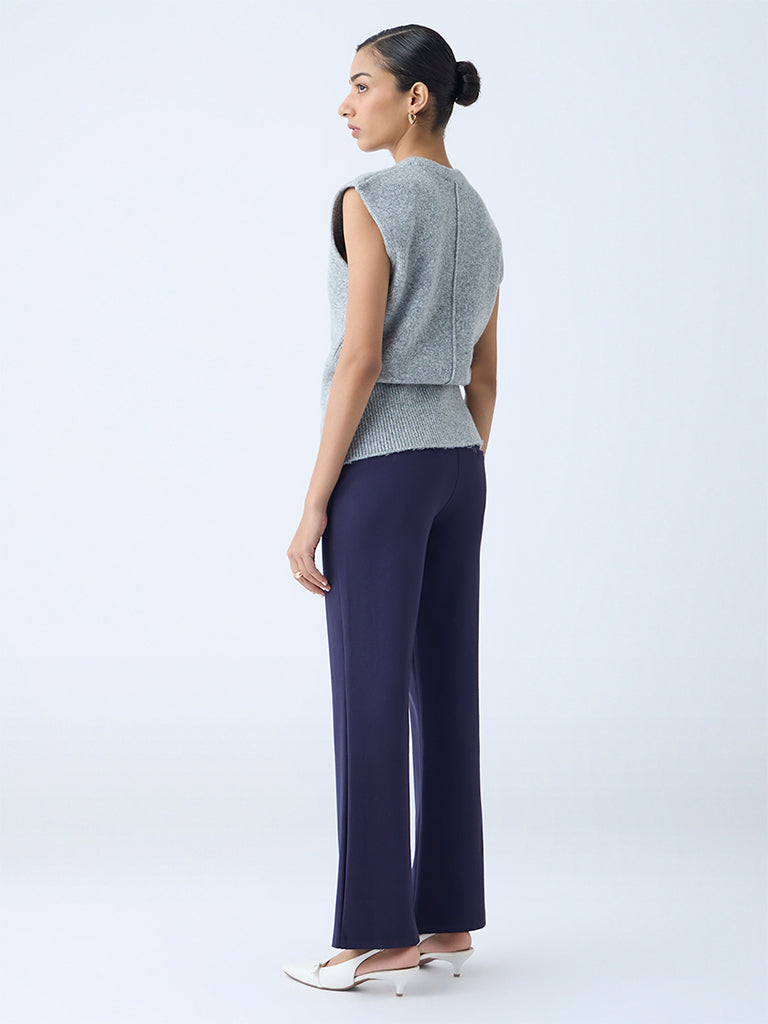 Wardrobe Navy Flared High-Rise Trousers - Image 4