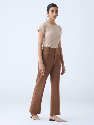 Wardrobe Brown Flared High-Rise Trousers
