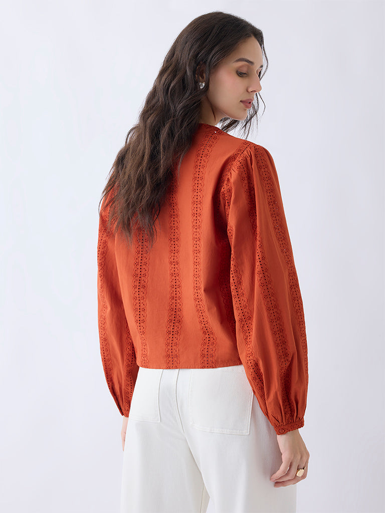 LOV Orange Lace-Detailed Cotton Top - Image 4
