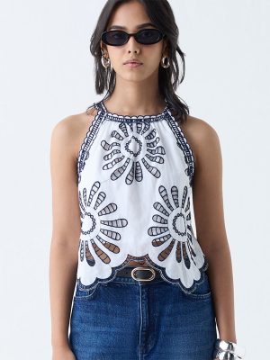 LOV White Floral Embroidered Cotton Top