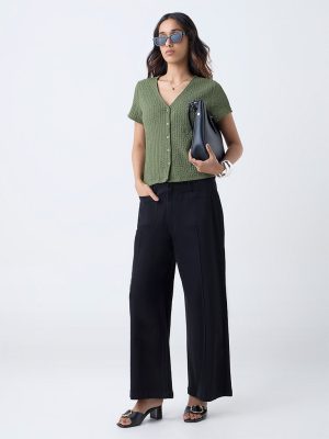 LOV Olive Crinkle-Textured Top