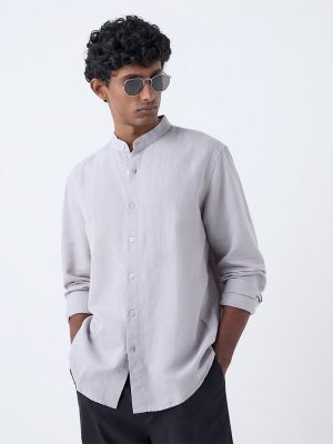 Ascot Grey Relaxed-Fit Linen-Blend Shirt