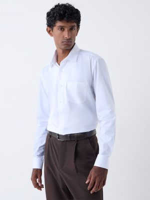WES Formals White Striped Relaxed-Fit Cotton Shirt