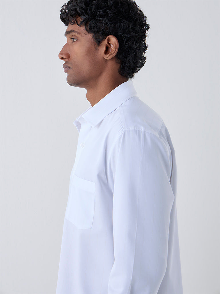 WES Formals White Striped Relaxed-Fit Cotton Shirt - Image 3