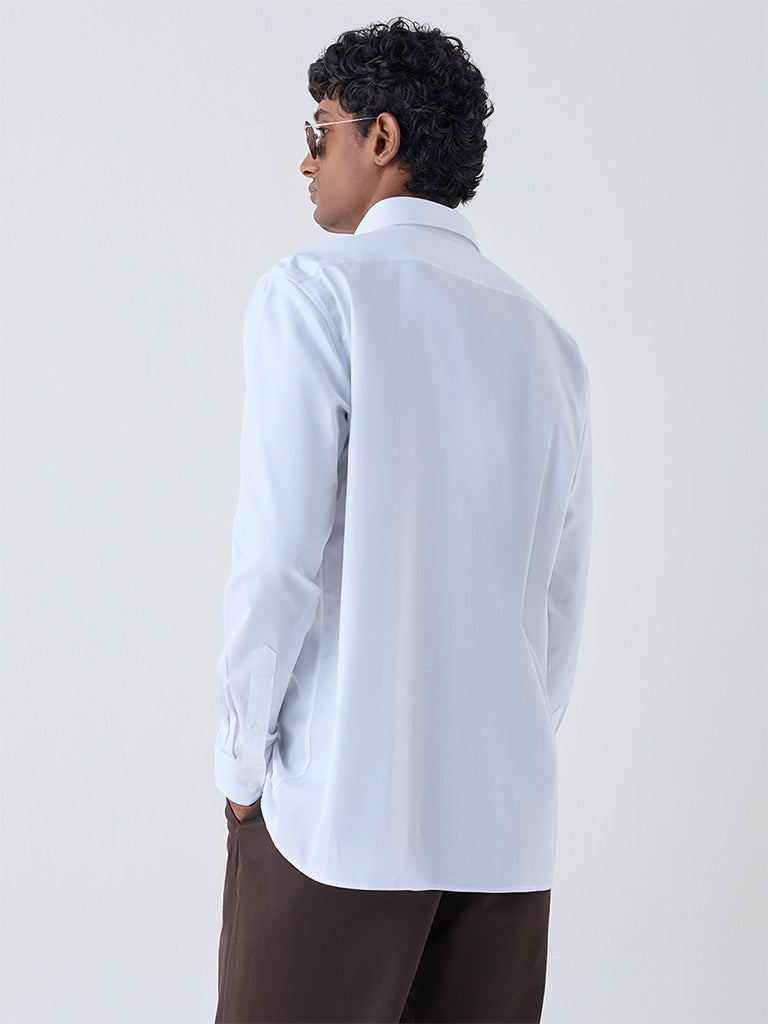 WES Formals White Striped Relaxed-Fit Cotton Shirt - Image 4