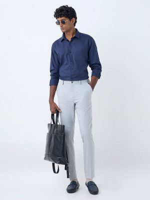 WES Formals Blue Solid Slim-Fit Cotton Shirt