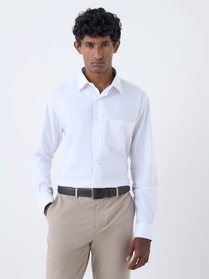 WES Formals White Checkered Relaxed Fit Cotton Shirt