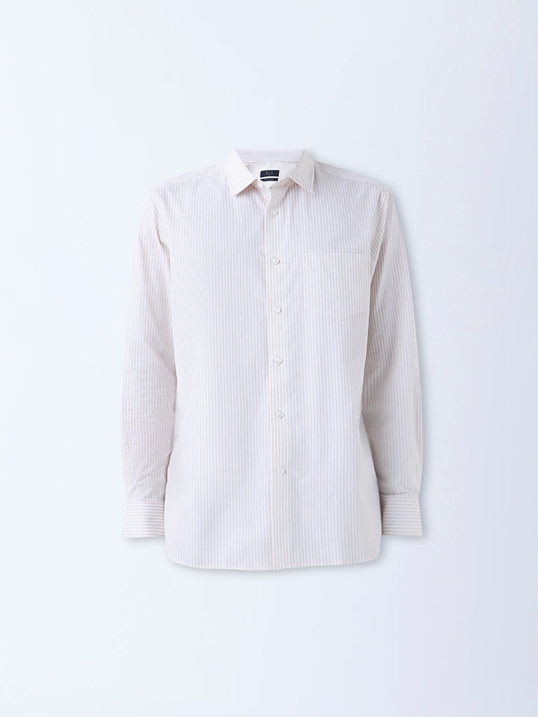 WES Formals Beige Striped Relaxed-Fit Cotton Shirt - Image 5
