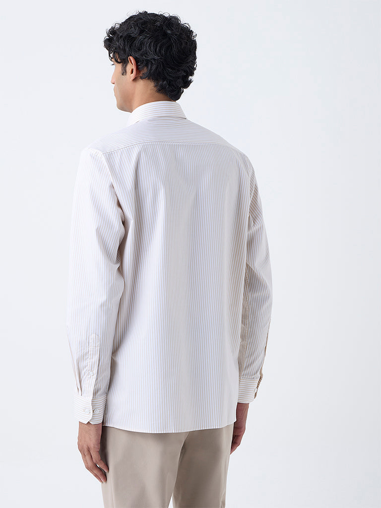 WES Formals Beige Striped Relaxed-Fit Cotton Shirt - Image 4