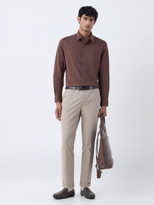 WES Formals Brown Relaxed-Fit Shirt