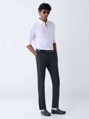 WES Formals Dark Brown Slim-Fit Mid-Rise Trousers