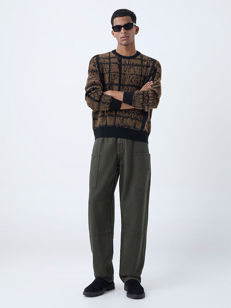 Nuon Dark Olive Relaxed-Fit Mid-Rise Jeans