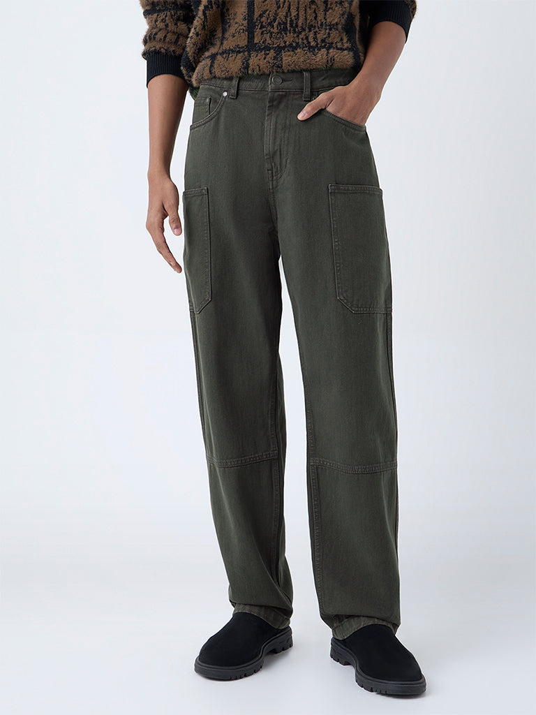 Nuon Dark Olive Relaxed-Fit Mid-Rise Jeans - Image 2