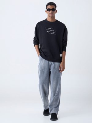 Nuon Black Text Design Relaxed-Fit Cotton Sweatshirt