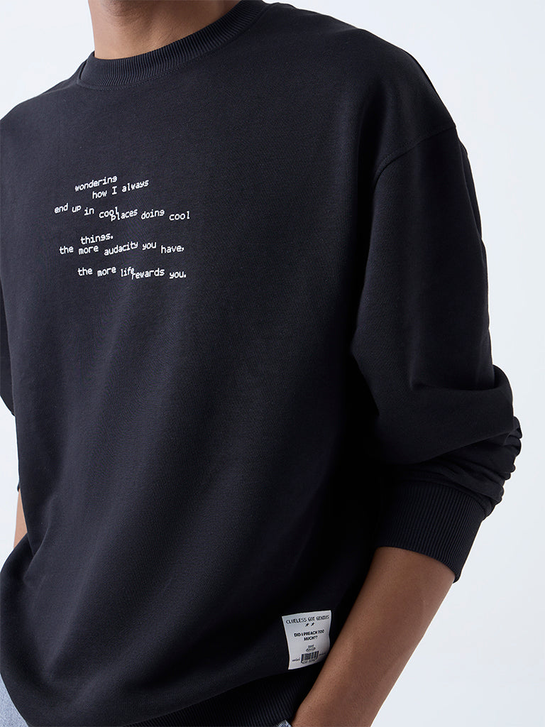 Nuon Black Text Design Relaxed-Fit Cotton Sweatshirt - Image 3