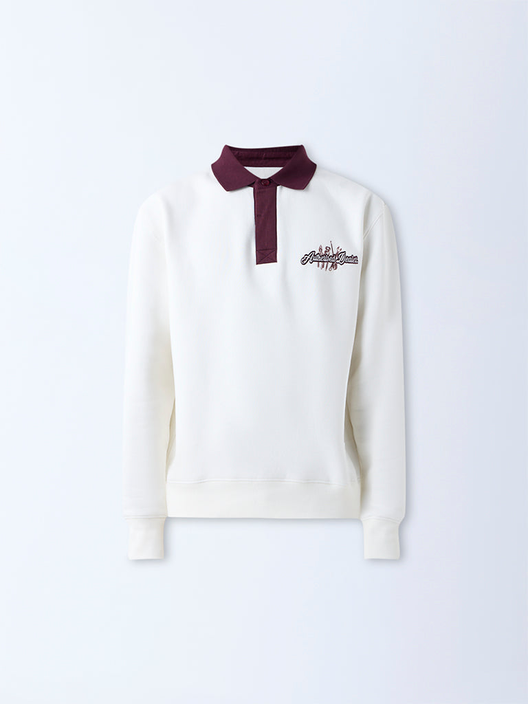 Nuon Off-White Relaxed-Fit Cotton-Blend Sweatshirt - Image 5