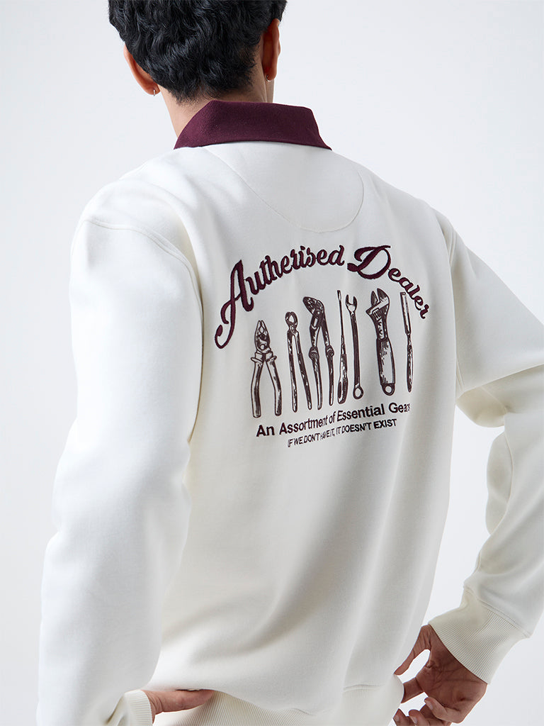 Nuon Off-White Relaxed-Fit Cotton-Blend Sweatshirt - Image 3