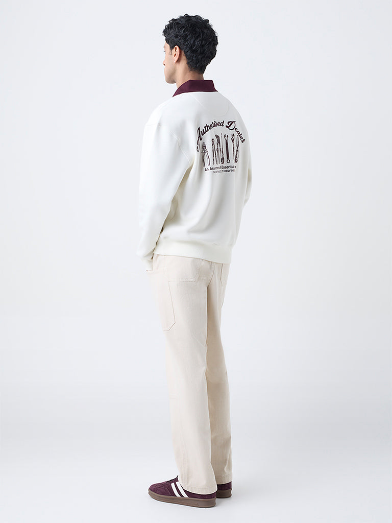 Nuon Off-White Relaxed-Fit Cotton-Blend Sweatshirt - Image 4