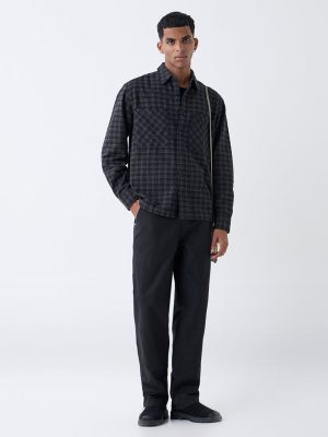 Nuon Black Checks Pattern Relaxed-Fit Cotton Shirt