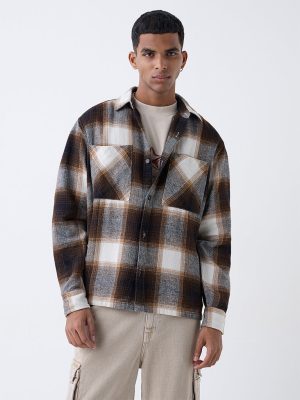 Nuon Brown Checks Design Relaxed-Fit Cotton Shirt