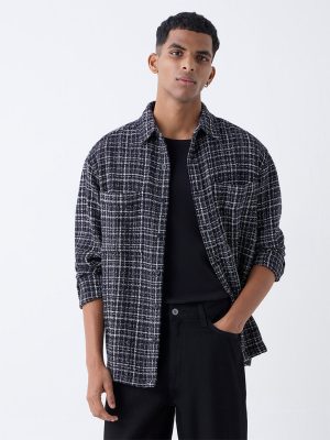 Nuon Black Checkered Relaxed-Fit Cotton Shirt