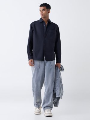 Nuon Black Solid Relaxed-Fit Cotton Shirt