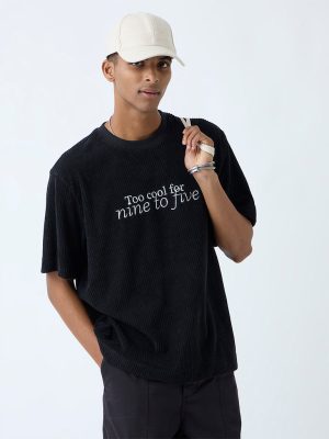 Nuon Black Typographic Relaxed Fit Cotton-Blend T-Shirt