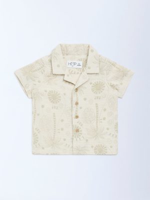 HOP Baby Beige Embroidered Cotton Shirt