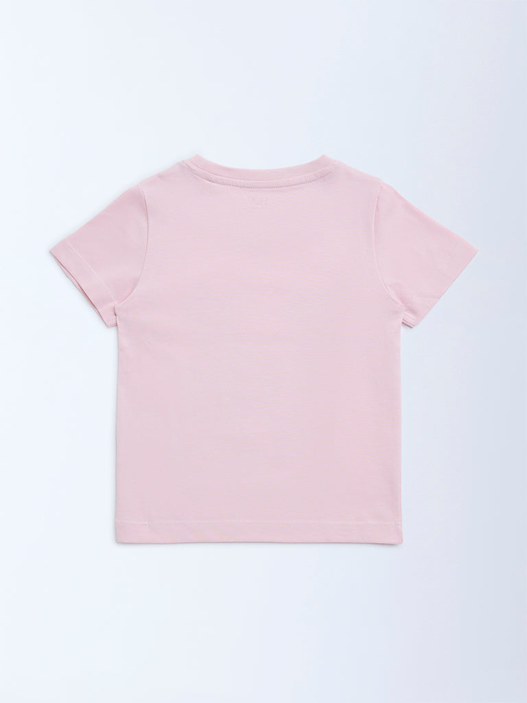 HOP Kids Pink Floral Detailed Cotton T-Shirt - Image 3