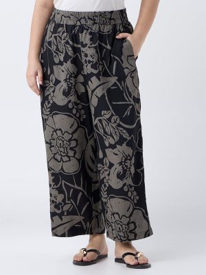 Diza Black Botanical-Printed Pants