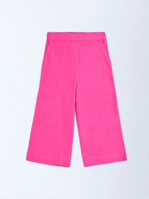 Utsa Kids Magenta Solid Cotton-Blend Pants - (2-8yrs)