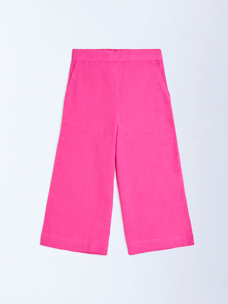 Utsa Kids Magenta Solid Cotton-Blend Pants - (2-8yrs)