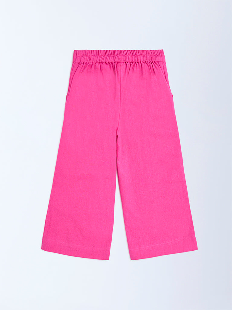 Utsa Kids Magenta Solid Cotton-Blend Pants - (2-8yrs) - Image 2