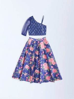 Utsa Kids Navy Floral Detailed Ethnic Set - (2-8yrs)