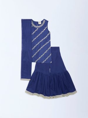 Utsa Kids Navy Embellished Sharara Ethnic Set - (2-8yrs)