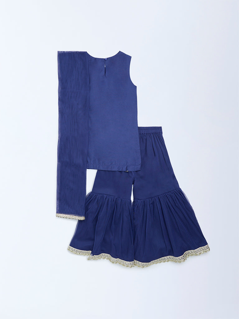 Utsa Kids Navy Embellished Sharara Ethnic Set - (2-8yrs) - Image 2