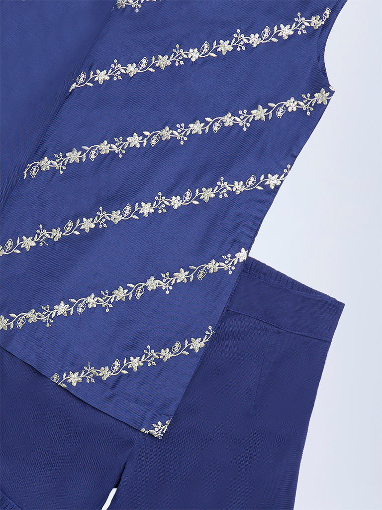 Utsa Kids Navy Embellished Sharara Ethnic Set - (2-8yrs) - Image 3
