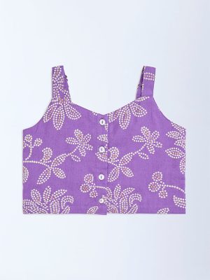 Utsa Kids Purple Bandhani Floral Cotton-Blend Top - (2-8yrs)