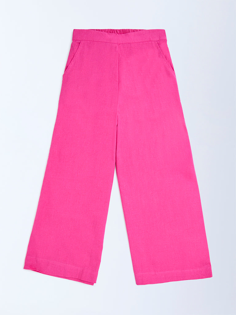Utsa Kids Magenta Solid Cotton-Blend Pants - (8-14yrs)