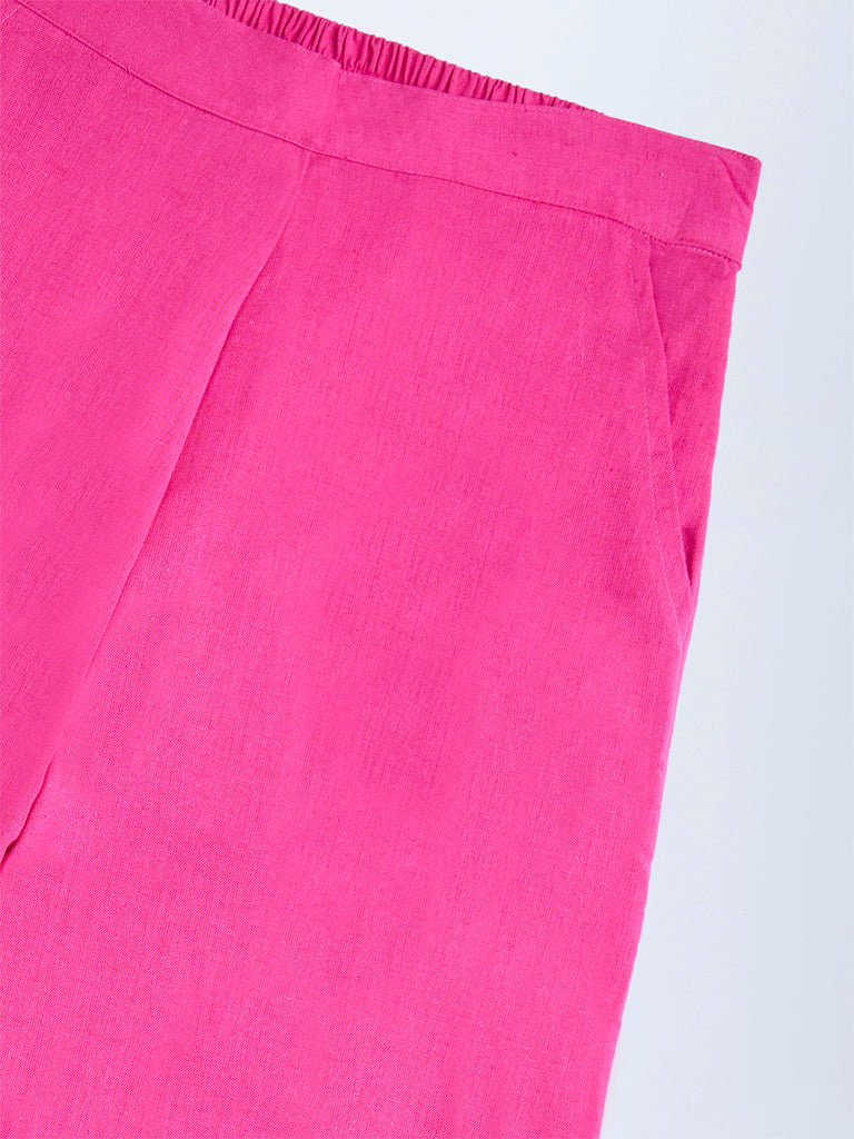 Utsa Kids Magenta Solid Cotton-Blend Pants - (8-14yrs) - Image 3