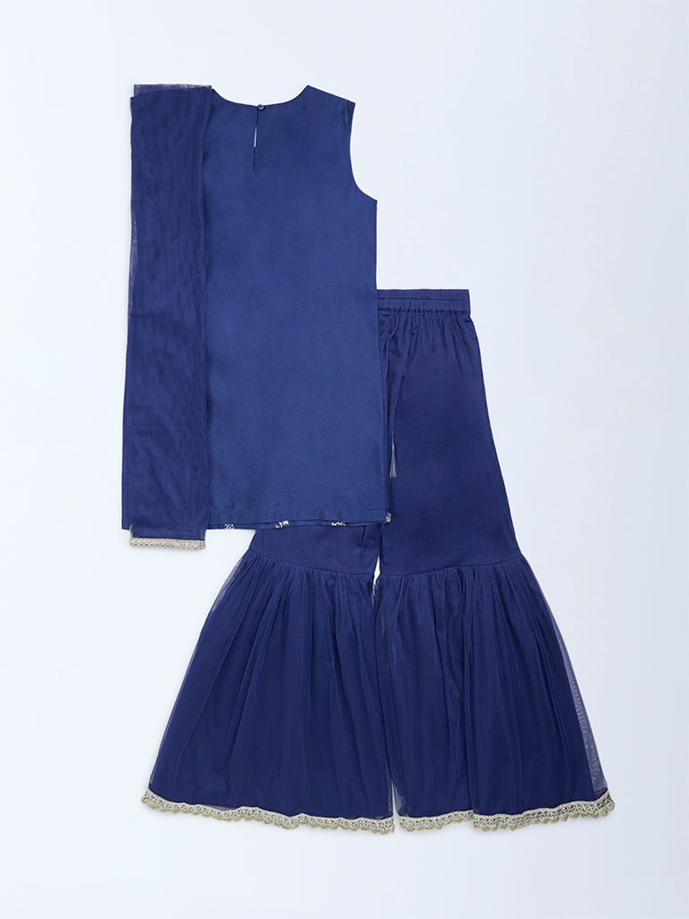 Utsa Kids Navy Embellished Sharara Ethnic Set - (8-14yrs) - Image 2