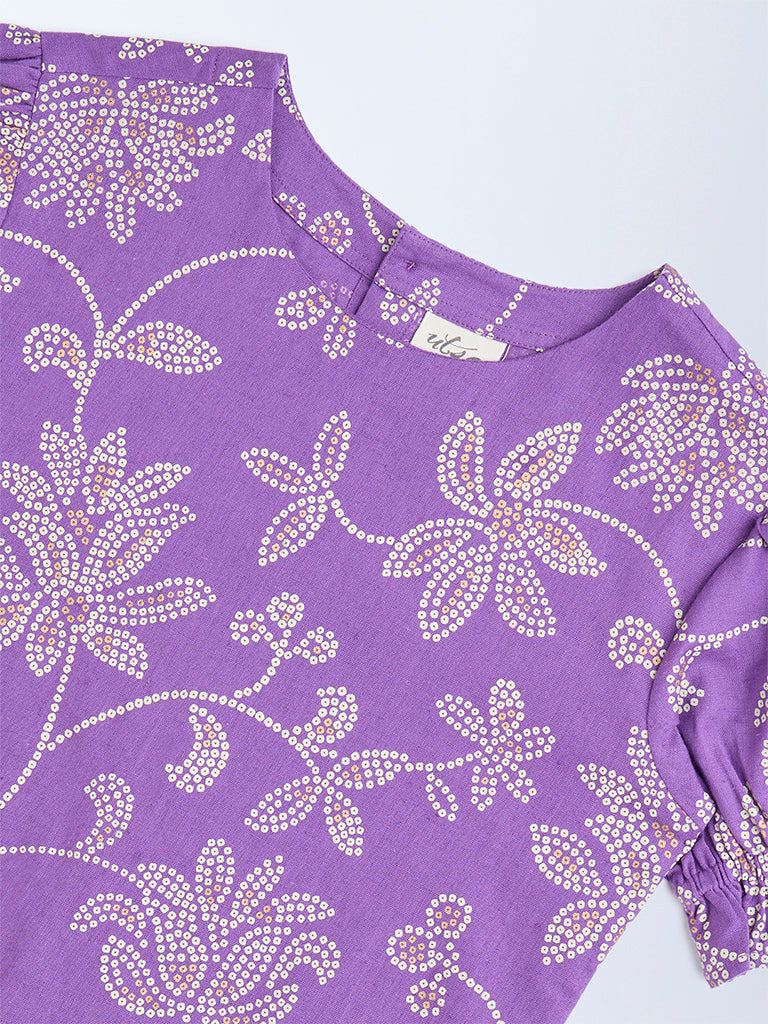 Utsa Kids Purple Bandhani Floral Cotton-Blend Top - (8-14yrs) - Image 3