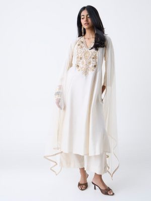 Vark White Embroidered Anarkali Ethnic Set