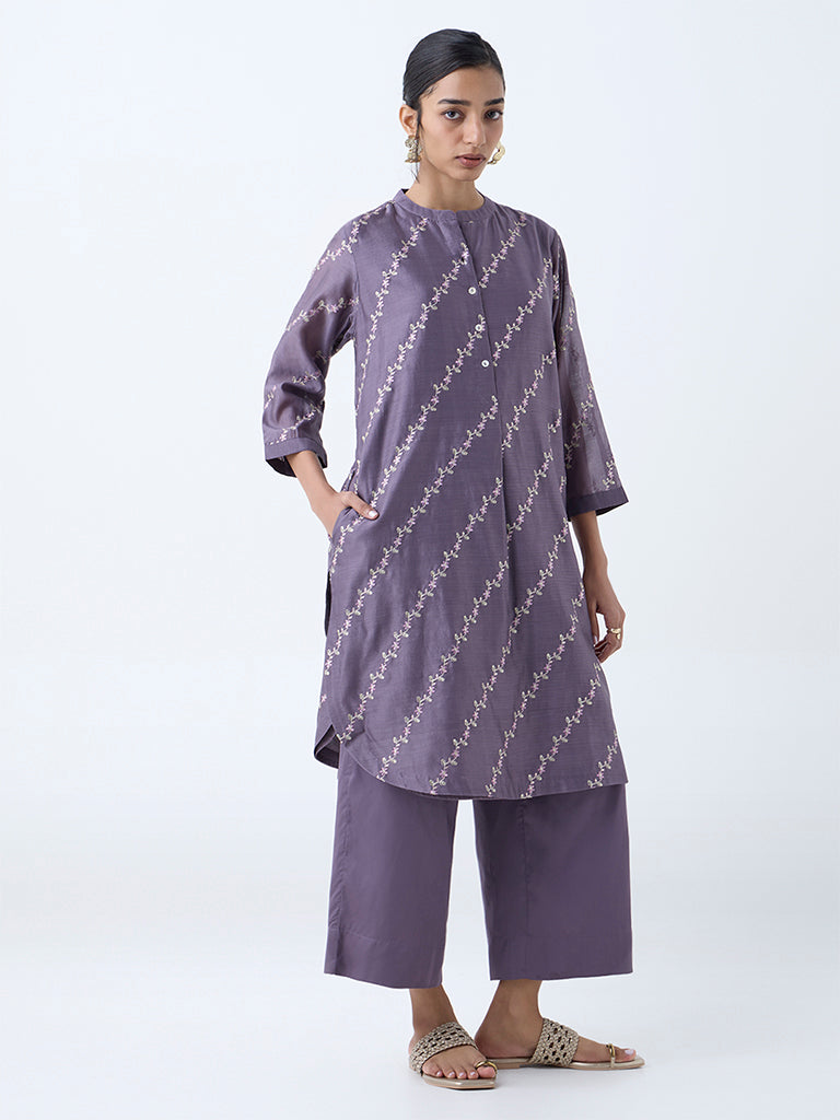 Zuba Dark Purple Solid Pants - Image 2