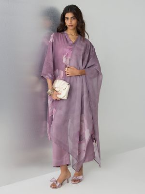 Zuba Purple Floral Printed Cotton-Blend Dupatta