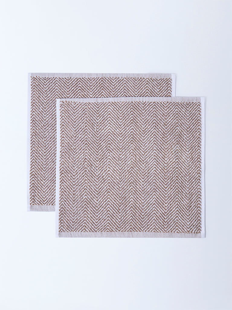 Westside Home Brown Chevron Design Face Towel (Set of 2)